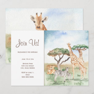 Invitation Fête maman et bébé animaux africains à l'aquarelle