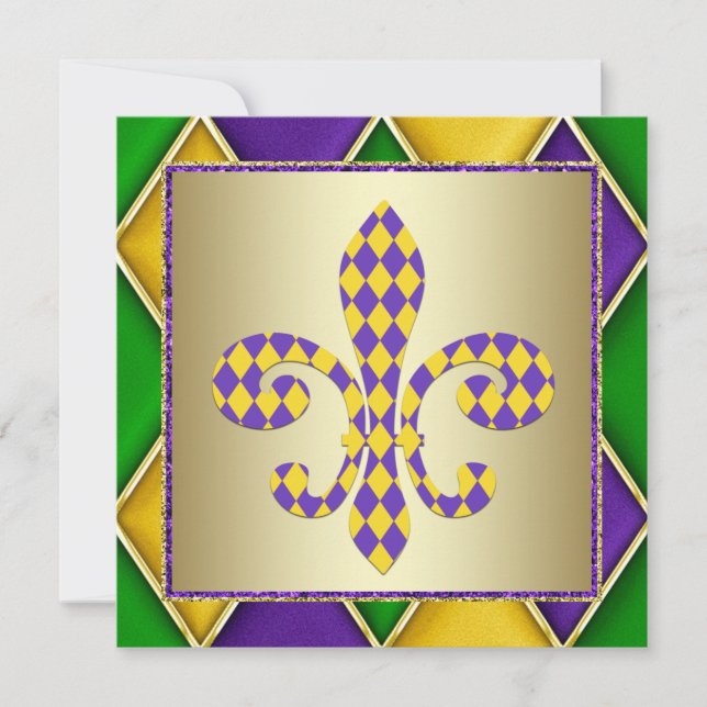 Invitation Fête Mardi Gras Fleur De Lis (Devant)