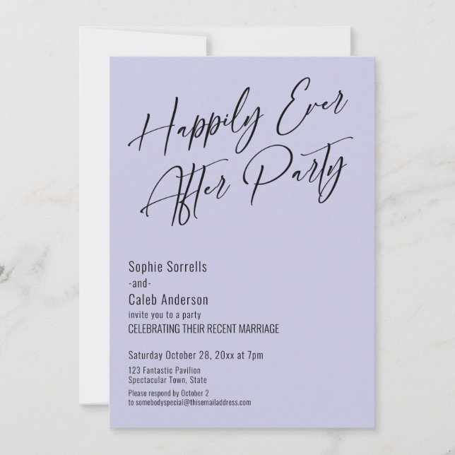 Invitation Fête Mariage Elégant Moderne Lavande (Devant)