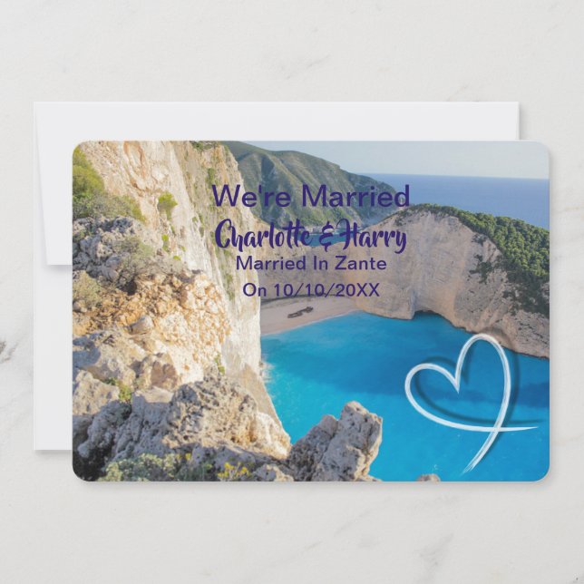 Invitation Fête Mariage Elopement Mariée À Zante (Devant)