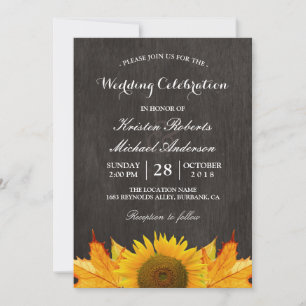 Invitation Fête Mariage Rustique de l'érable tournesol Feuill