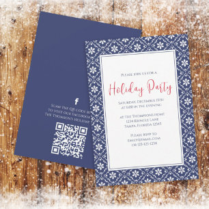 Invitation Fête Marine Blue Snowflake QR Code Facebook