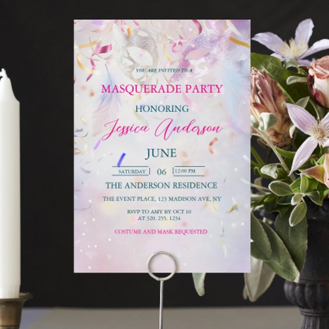 Invitation Fête Mascarade Confetti colorée Anniversaire (Créateur téléchargé)