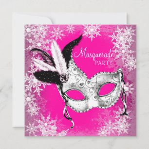 Invitation Fête Mascarade de Fléau de neige rose