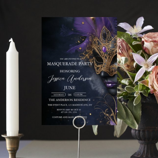 Invitation Fête Mascarade foncée et violette Anniversaire (Créateur téléchargé)