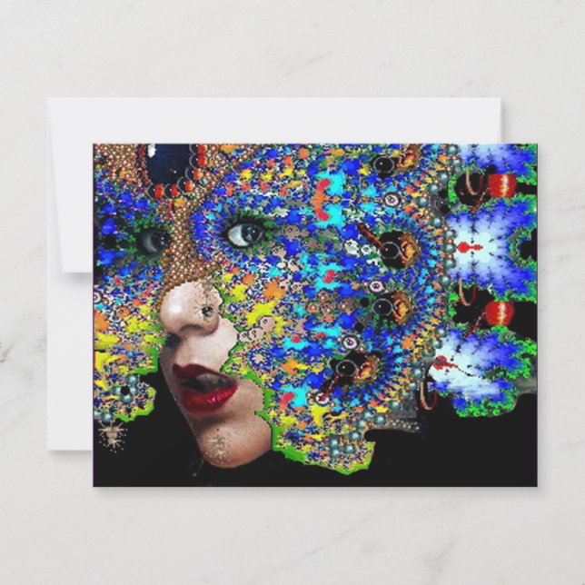 Invitation Fête Mascarade Mardi Gras EPHÉMERAL, Bleu, Masque (Devant)