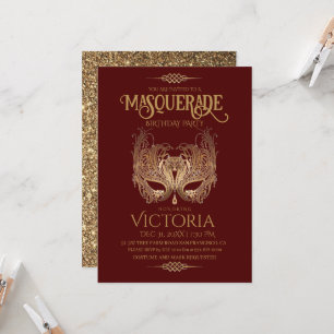 Invitation Fête Mascarade Rouge et Or Anniversaire