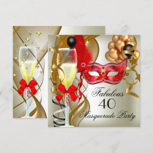 Invitation Fête Mascarade Rouge Or Crème Noir Incroyable