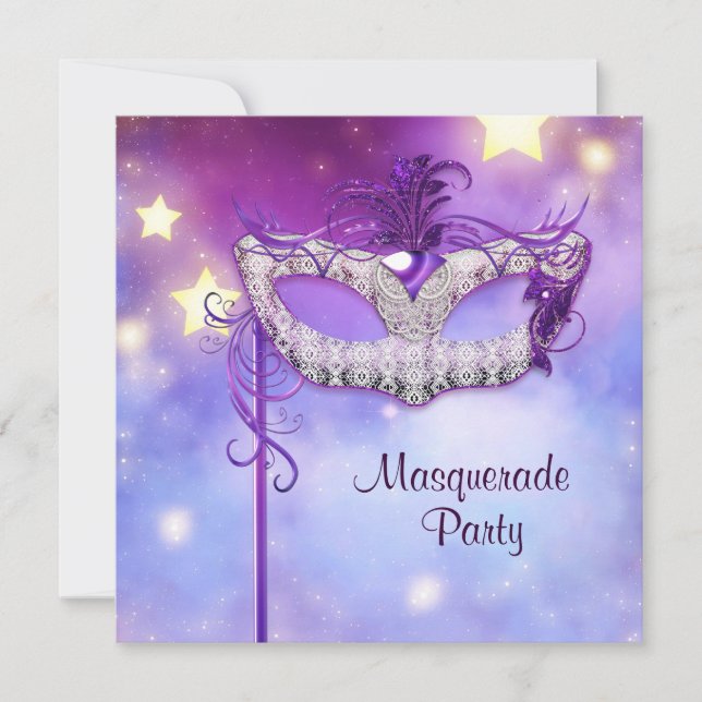 Invitation Fête masquée bleu sarcelle rose violet (Devant)