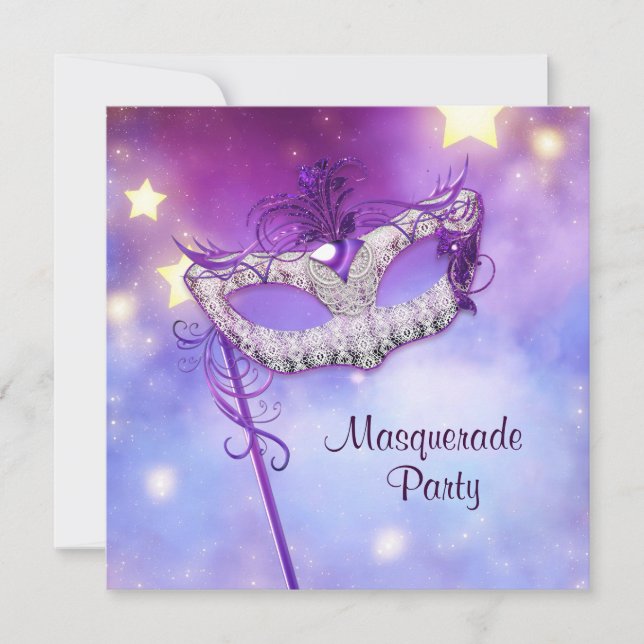 Invitation Fête masquée bleu sarcelle rose violet (Devant)