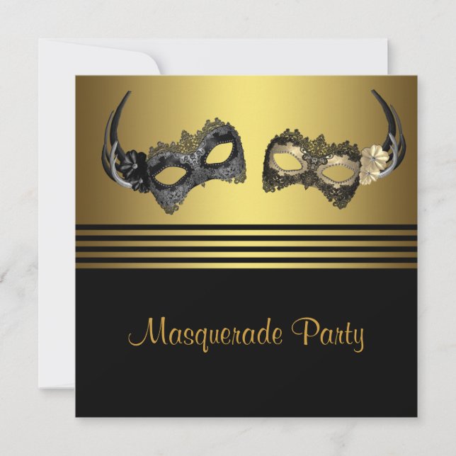 Invitation Fête masquée de Mardi Gras avec masques (Devant)