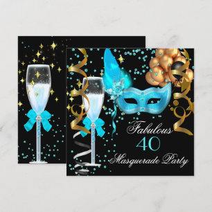 Invitation Fête Masquée de Teal Doré Noir Fabuleuse