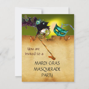 Invitation FÊTE MASQUÉE DU MARDI GRAS, Jaune