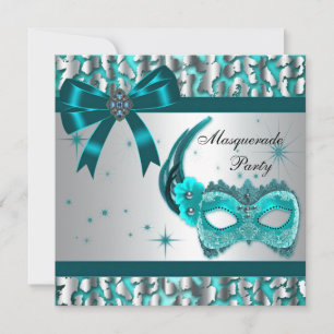 Invitation Fête masquée élégante léopard bleu sarcelle