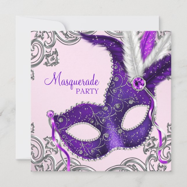 Invitation Fête masquée élégante rose et violette (Devant)