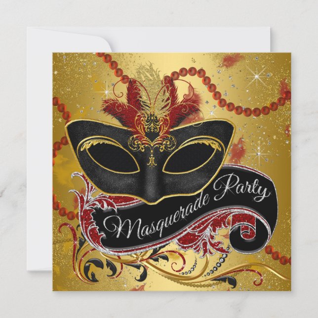 Invitation Fête masquée Fancy Black Gold (Devant)