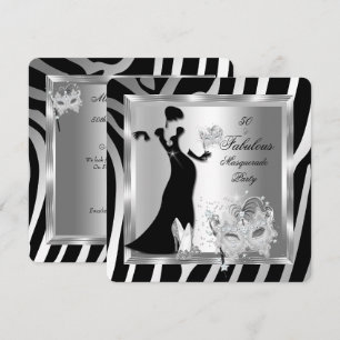 Invitation Fête Masquée Incroyable 50 Zèbre Argent Noir