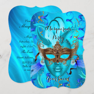Invitation Fête Masquée Mascarade au Masque de Plumes de Teal