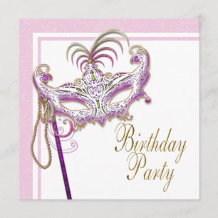 Invitation Fête masquée perle rose et or