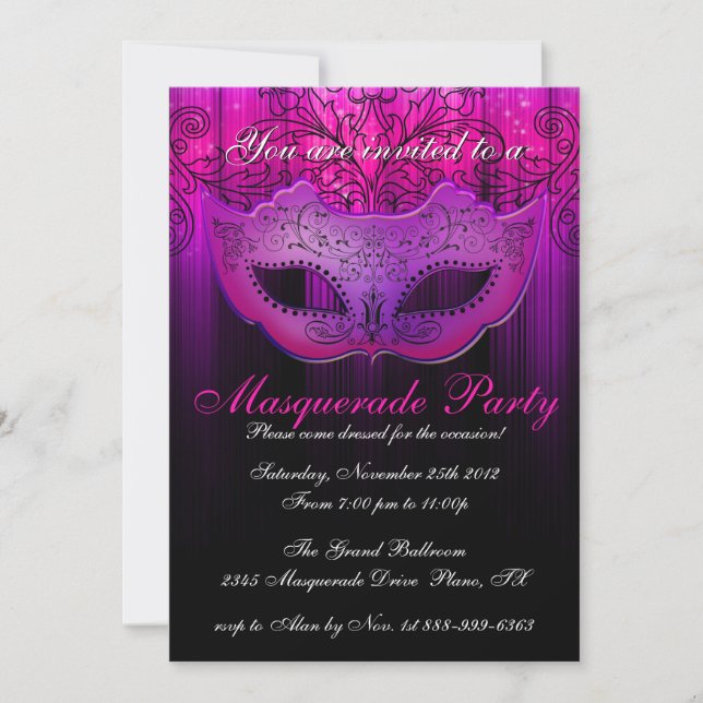 Invitation fête masquée rose et violet (Devant)