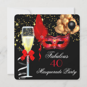 Invitation Fête Masquée Rouge Or Noir Fabuleuse