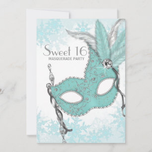 Invitation Fête Masquée Sweet 16 Flocon de Neige Bleu Turquoi