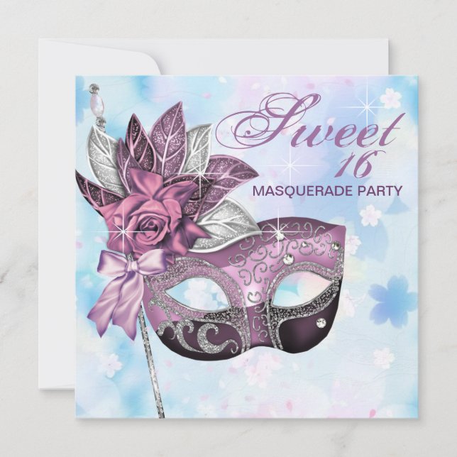 Invitation Fête masquée Sweet 16 Rose Violet (Devant)