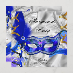 Invitation Fête Masquerade Anniversaire Fête Bleu Argent