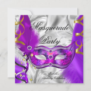 Invitation Fête Masquerade Anniversaire Fête Purple Argent