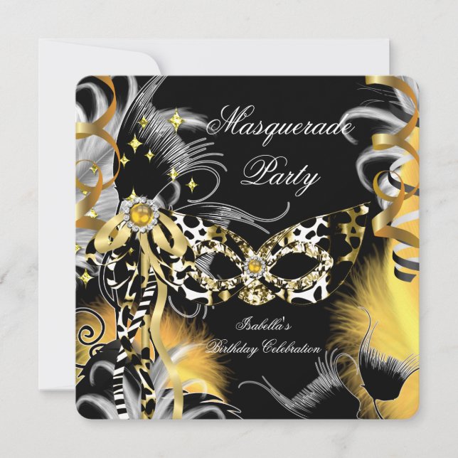 Invitation Fête Masquerade Anniversaire Masque Wild Mask Blac (Devant)
