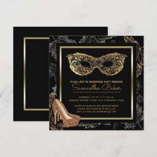 Invitation Fête Masquerade Automne   Balle en or noir