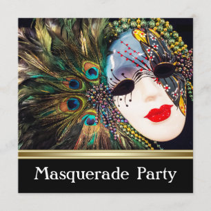 Invitation Fête Masquerade de masques de plumes de paquebot d