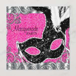 Invitation Fête Masquerade des masques roses et noires d'arge