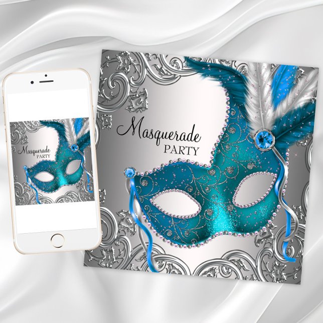 Invitation Fête Masquerade et événement (Pretty masquerade party invitation for any occasion. Download and printed invitations available.)