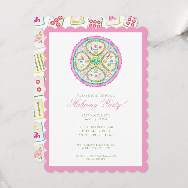 Invitation Fête Médaillon Mahjong Aquarelle Lumineuse (Créateur téléchargé)