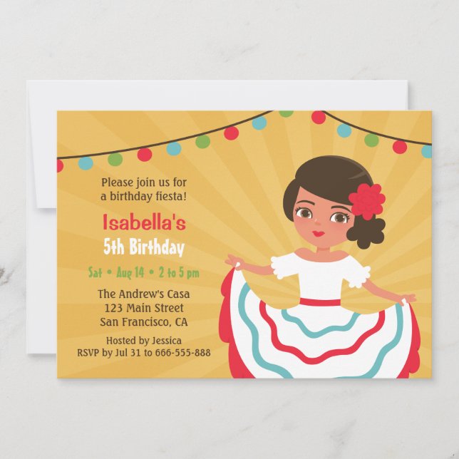 Invitation Fête Mexicaine Anniversaire de Jolies Filles Hispa (Devant)