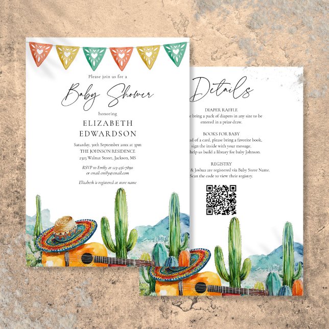 Invitation Fête Mexicaine Aquarelle Baby Shower Pour Tout (Mexican Fiesta Watercolor All In One Baby Shower Invitation)
