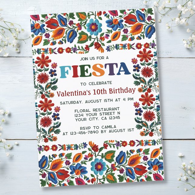 Invitation Fête mexicaine Art folklorique Floral Broderie Ann (Créateur téléchargé)