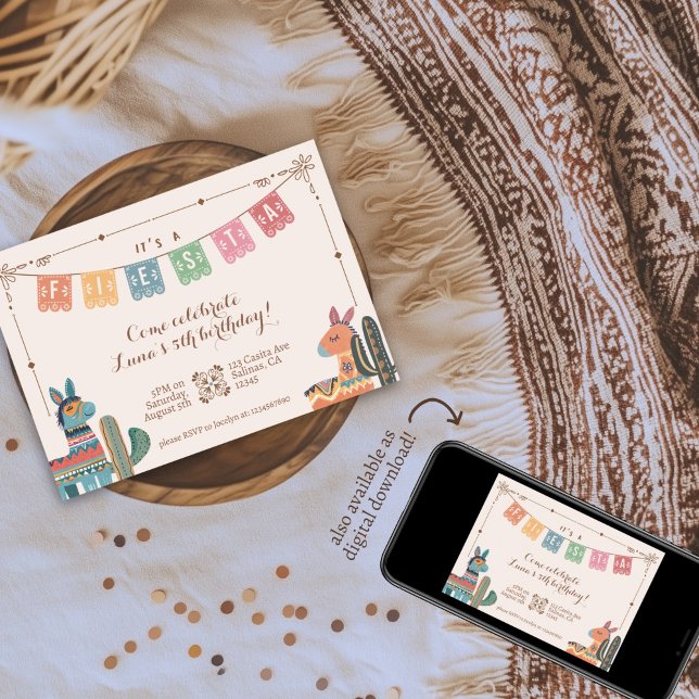 Invitation Fête mexicaine Cactus colorés Folk Anniversaire (Créateur téléchargé)