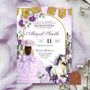 Invitation Fête mexicaine Charra Quinceanera aux fleurs viole