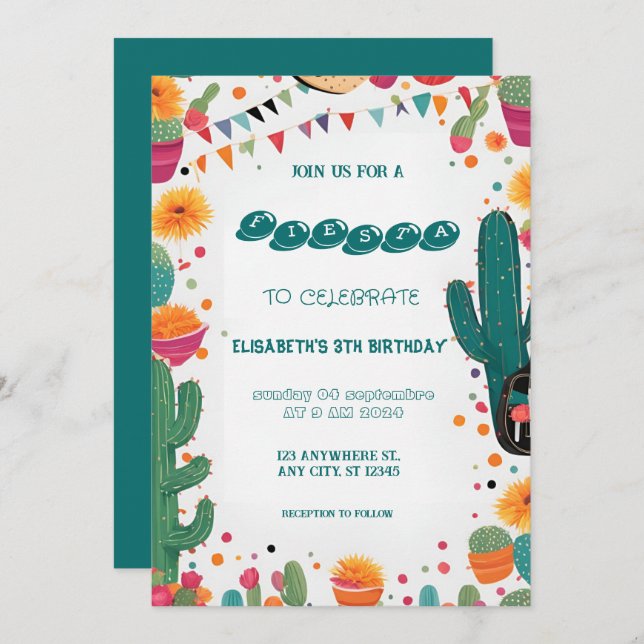 Invitation Fête mexicaine colorée (Devant / Derrière)