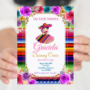 Invitation Fête mexicaine colorée Anniversaire Gold Girl