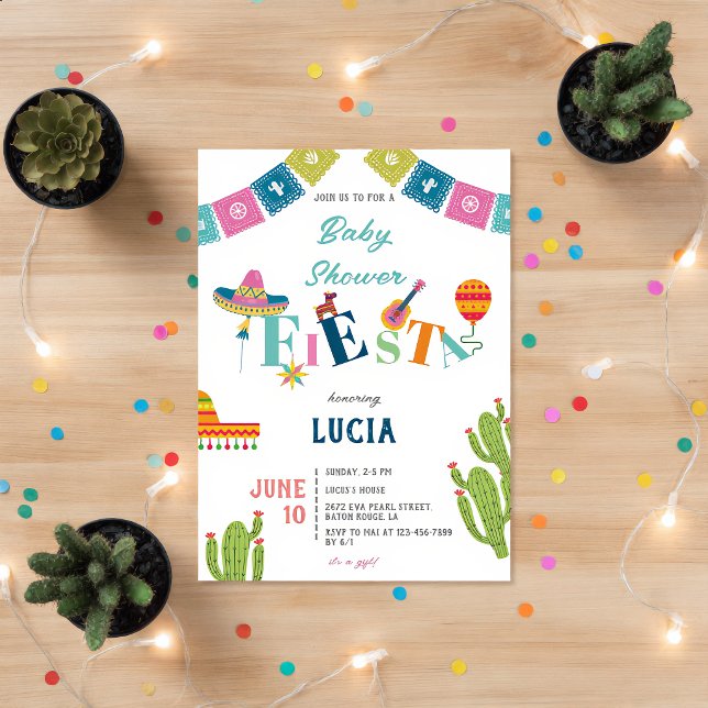 Invitation Fête Mexicaine Colorée Cactus  Baby Shower (Créateur téléchargé)