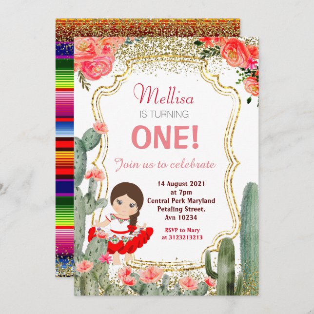 Invitation Fête mexicaine de la Fête des Cactus (Devant / Derrière)