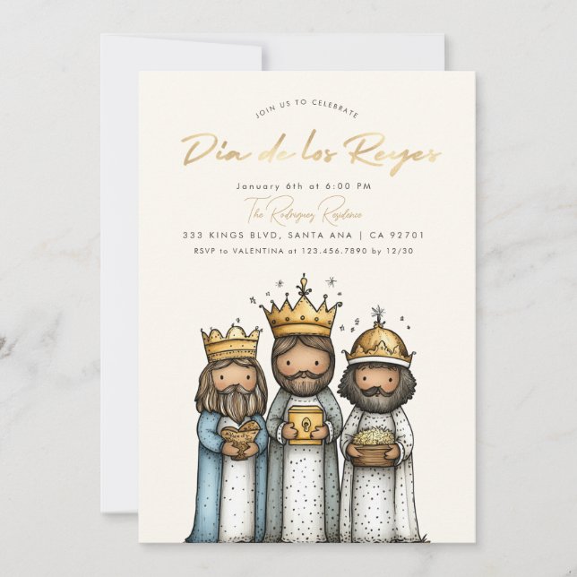 Invitation Fête mexicaine des Rois de la journée des trois ro (Devant)