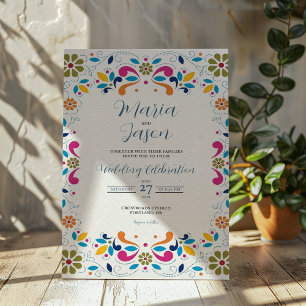 Invitation Fête Mexicaine Floral Coloré Boda Mariage
