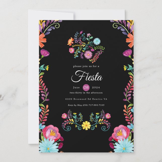 Invitation Fête mexicaine florale aquarelle colorée (Devant)