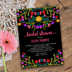 Invitation Fête Mexicaine Florale Mariage Couleur Noir