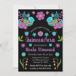 Invitation Fête mexicaine florale Quinceañera