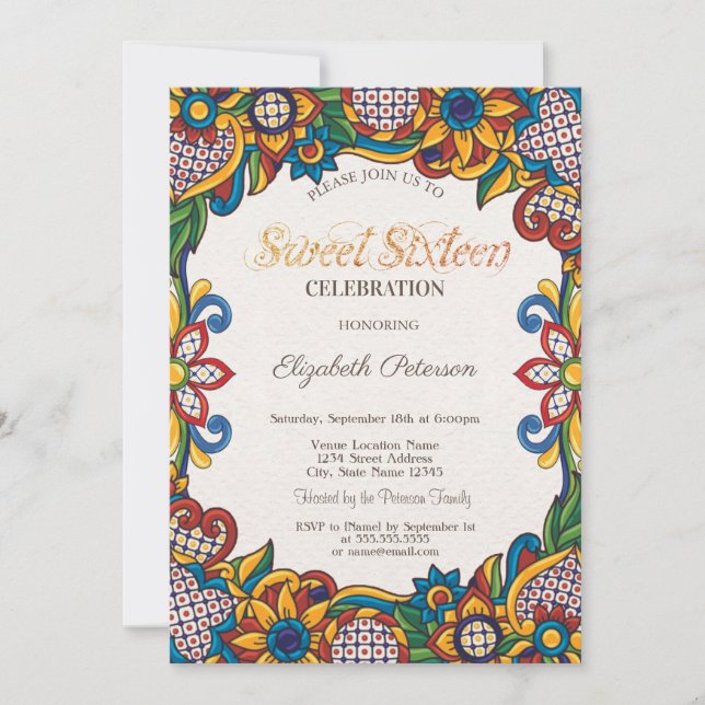 Invitation Fête mexicaine florale Sweet 16  (Devant)